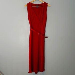 Ann Taylor Red Dress Holiday Party Wedding Guest Midi Wrinkle Resistant 6